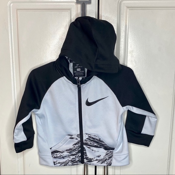 Nike Hooded Jacket. Black & White. Size 6/9 Months. - Picture 1 of 4